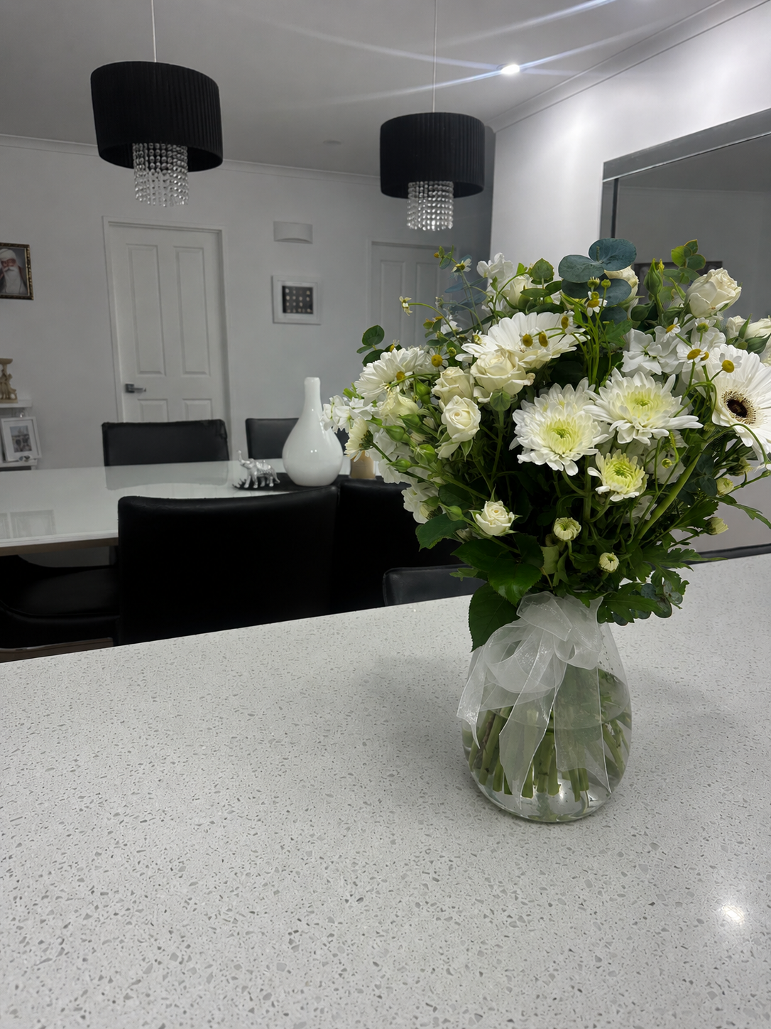 White Bouquet in glass vase