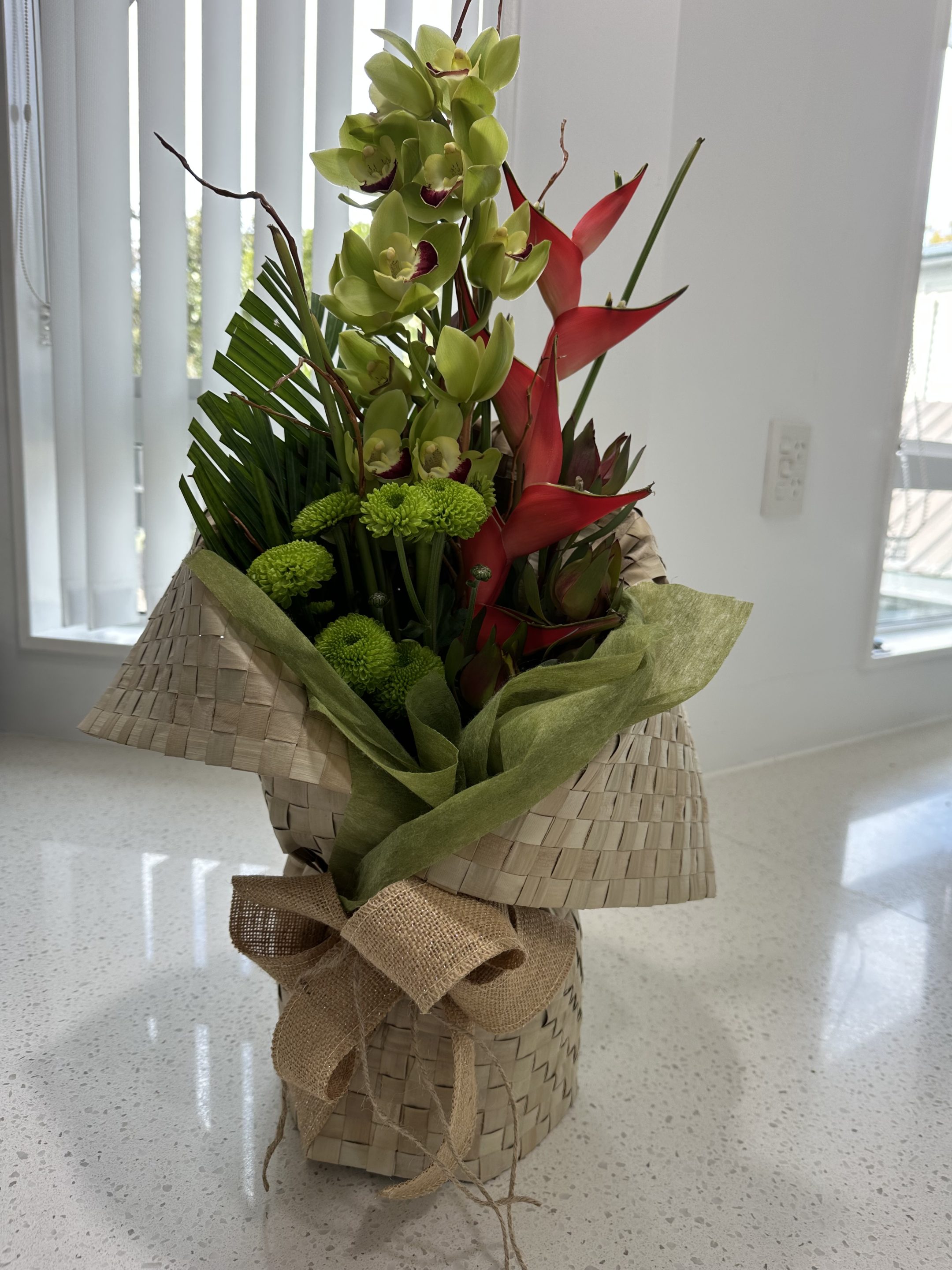 Green orchids heleconisa kete wrap.in kitchen