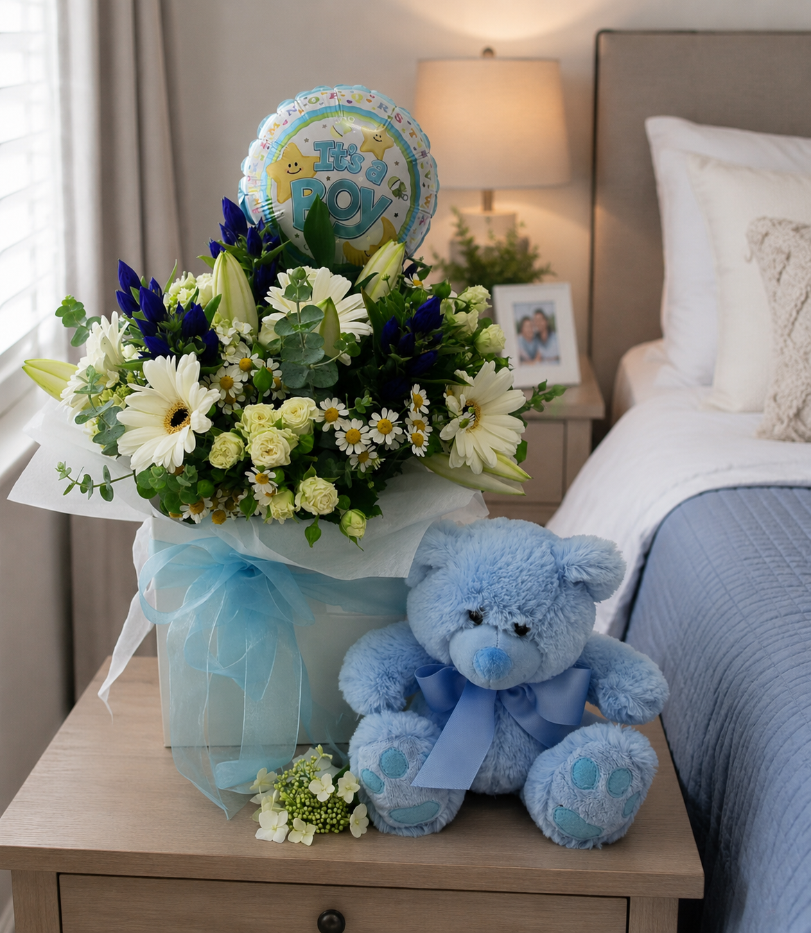 Baby bouquet and teddy setting