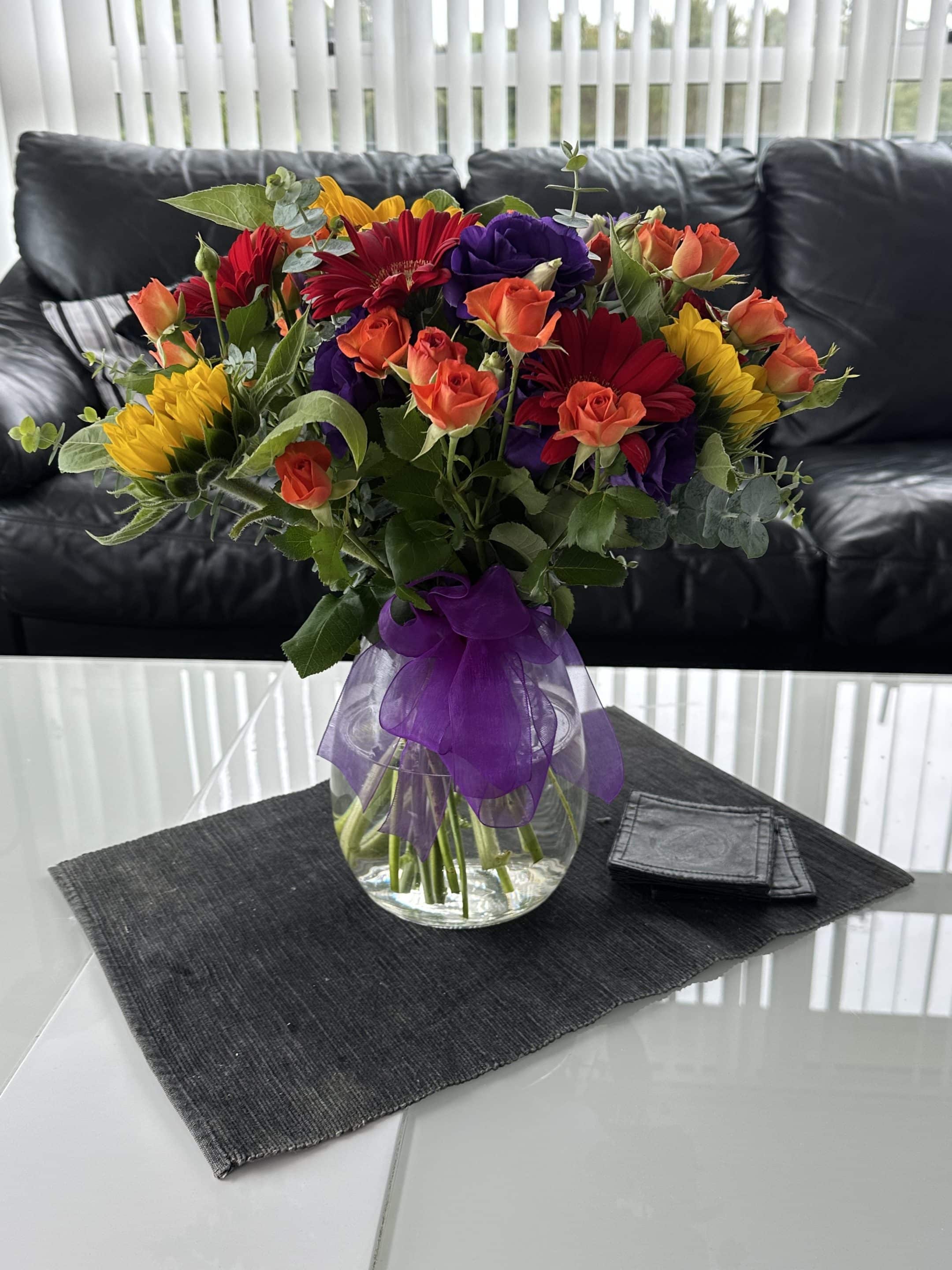 Bright Bouquet in vase on table