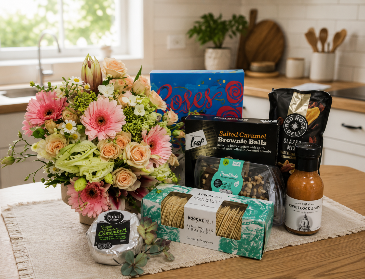 Gourmet Hamper and cake in a setting