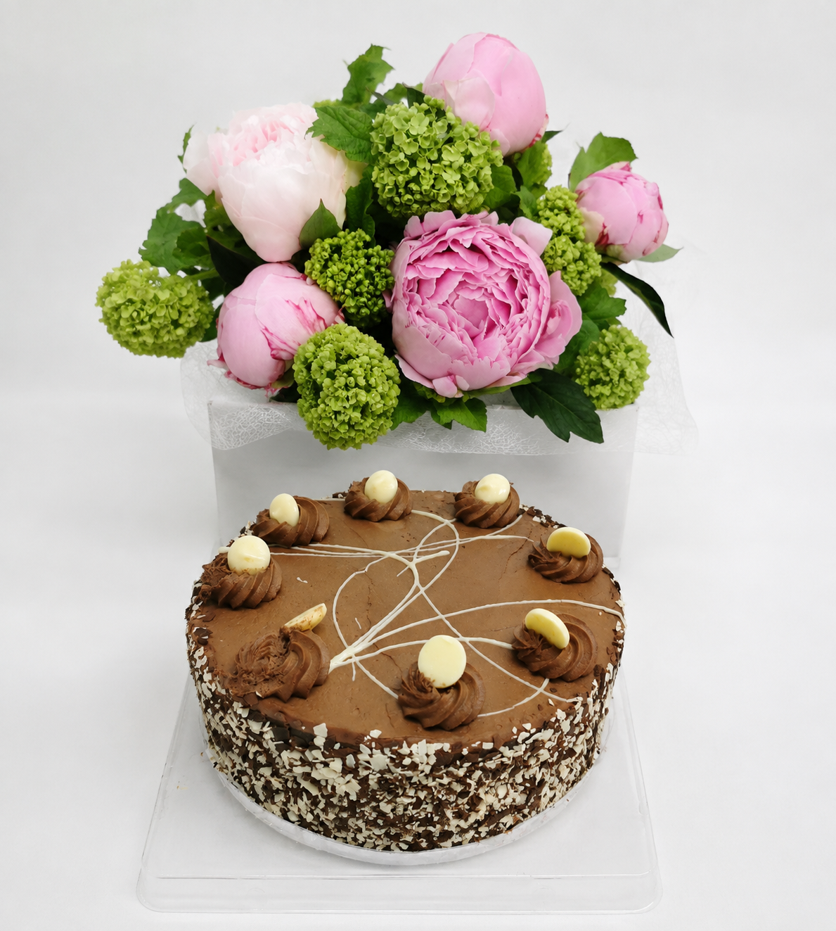 Chocolate cake and peonies best