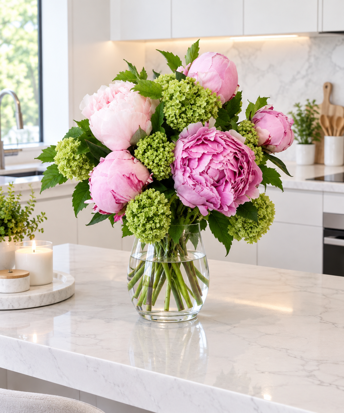Pink Sarah Peonies in vase