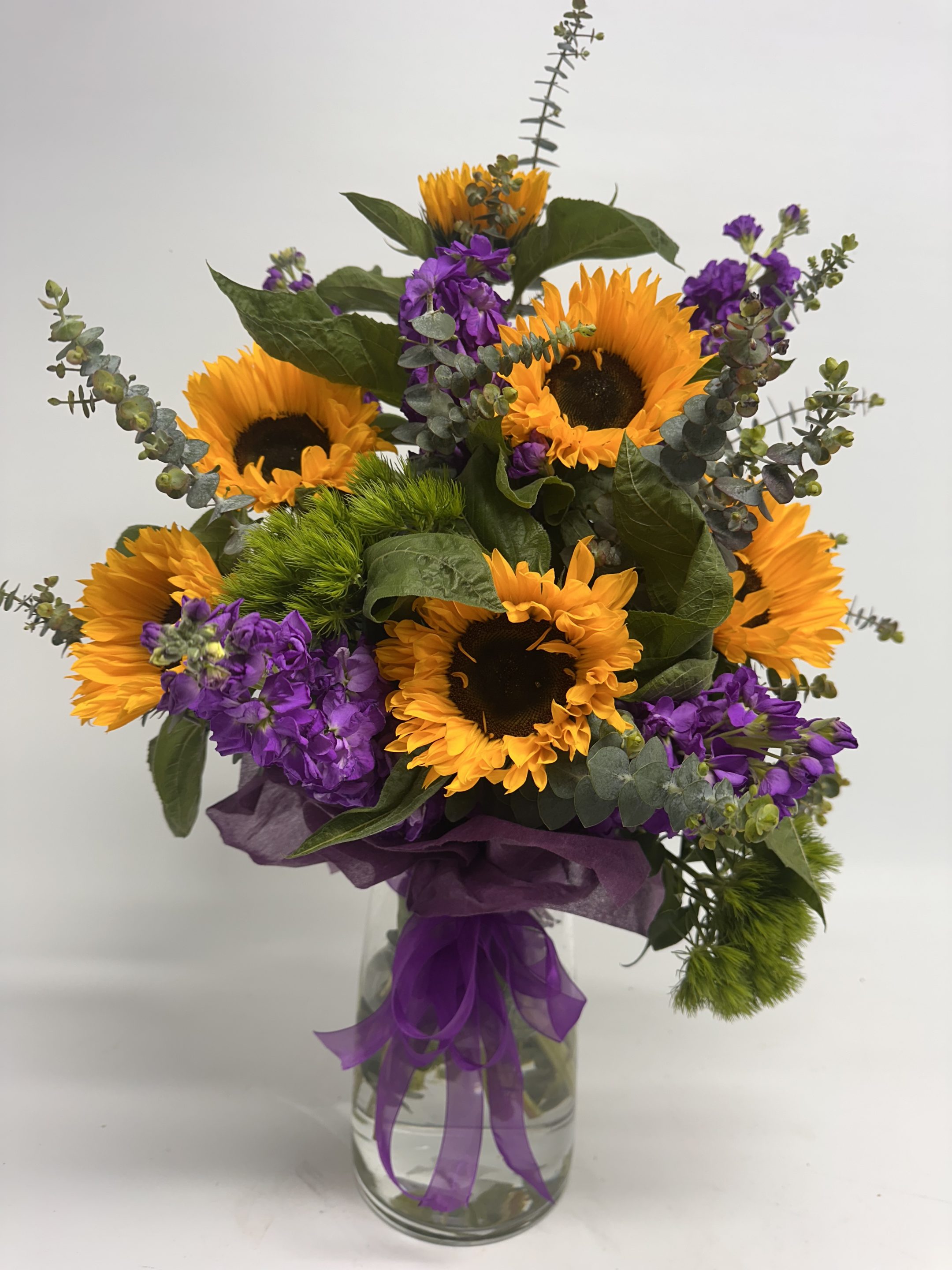 Sunflower bouquet and Glass Vase