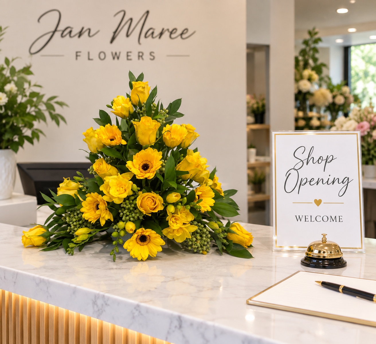 Yellow arrangement shop opening