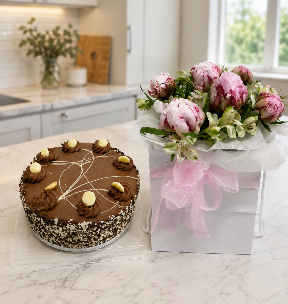 chocolates cake in setting