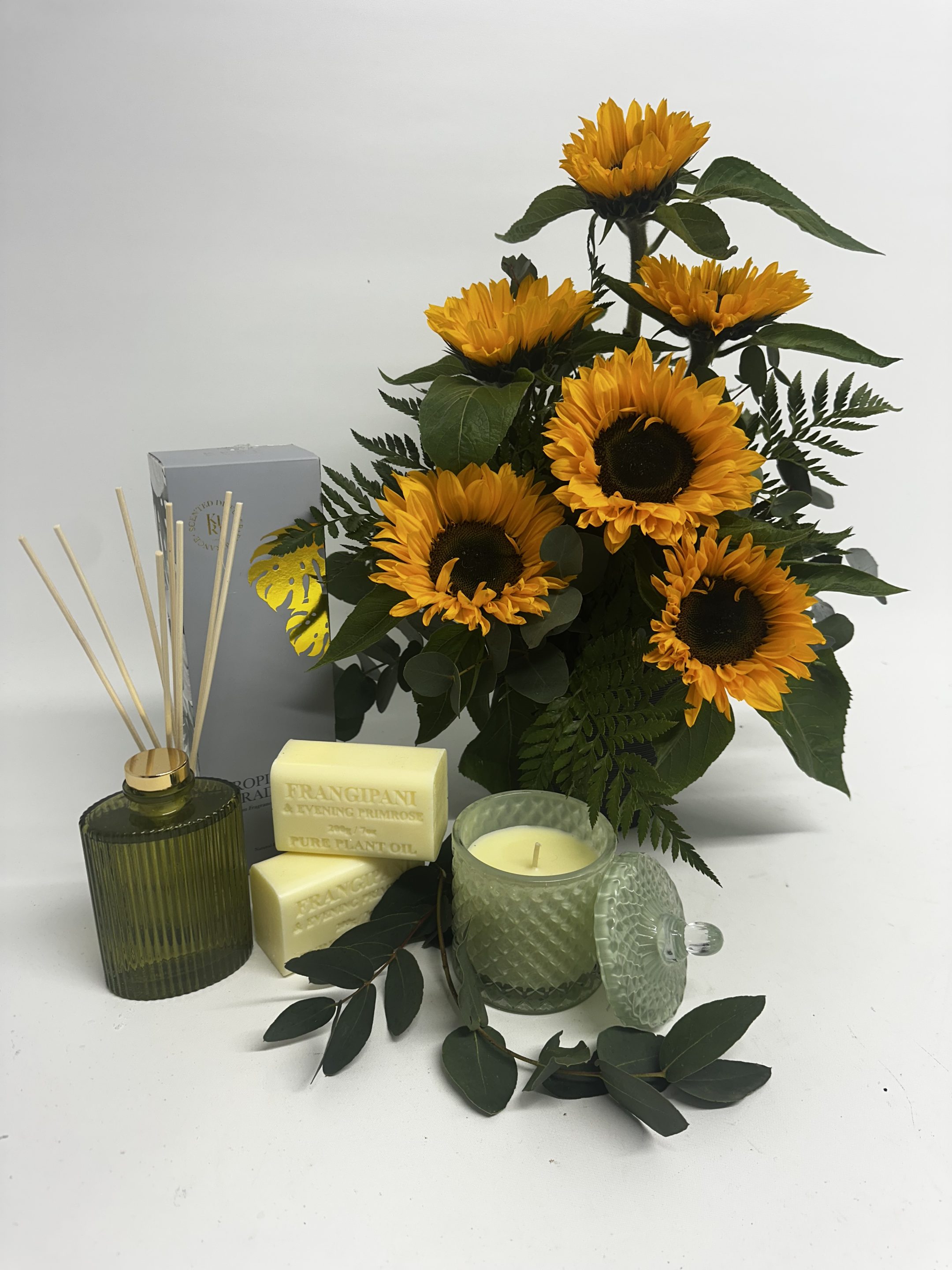 sunflower in post and pamper hamper
