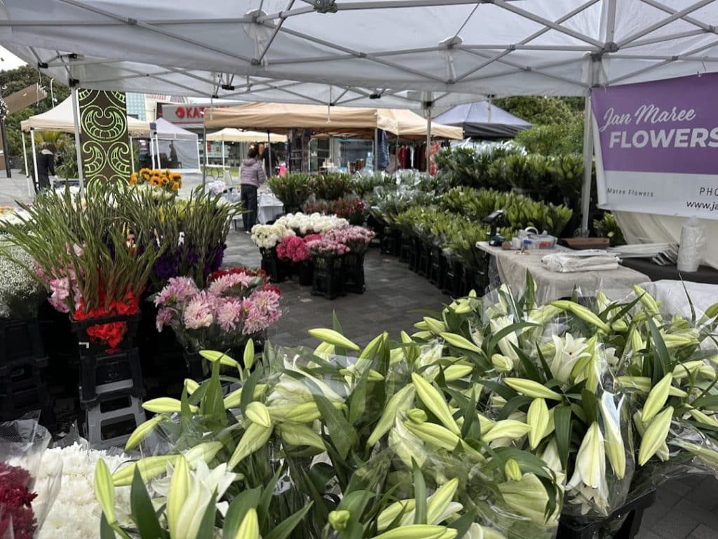 Jan Maree Flowers stall at an Auckland market